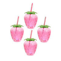 Gobelet de Fête Fraise 500 mL en Plastique, Mignon, Transparent et Lumineux avec Paille, pour Jus, Lait ou Thé