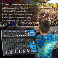 Console de mixage audio professionnelle à 7 canaux en métal F7 avec effets intégrés, égaliseur 3 bandes, Bluetooth/USB, enregistrement USB, pour usage domestique ou en bar