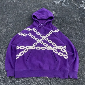 Sudadera con Capucha Oversize de Algodón Morado Vintage con Gráfico de Cadena y Lavado Ácido, de Felpa Francesa de 400 g/m², para Hombre, Estilo Urbano, Venta al por Mayor - Product Image 1