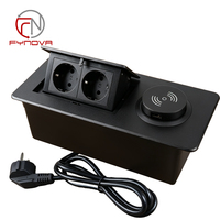Prise de courant escamotable intégrée au bureau avec ports de charge USB et chargeur sans fil 15W pour table de conférence de bureau