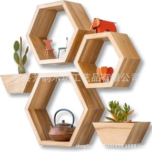 Solid Wood Hexagonal Floating <b>Shelf</b> Honeycomb <b>Wall</b> <b>Mounted</b> Storage Display Rack 11x12.75x4.75 Inch Set Of 3 Or 5 - Product Image 4