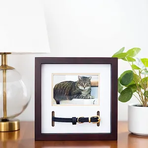 กรอบรูปสร้อยคอปลอกคอสุนัขแมวกล่องภาพความทรงจำทำจากไม้กรอบรูป