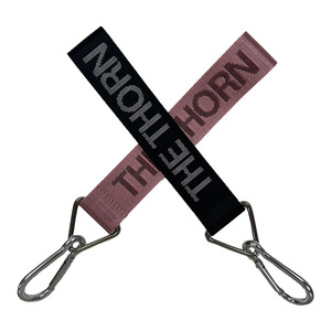Custom Woven Jacquard Embroidered Logo Short Nylon Eco-Friendly Durable Wrist Strap Lanyard Keychains Triangle Buckle Carabiner