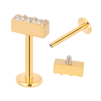 Perhiasan Tindik Hidung dan Telinga Fashion Labret ASTM F136 Titanium CZ Tile Top untuk Wanita