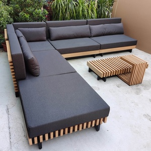 Moderno patio hotel componibile mobili da esterno in legno massello con cuscini set di divani da giardino multiuso all'aperto - Product Image 6