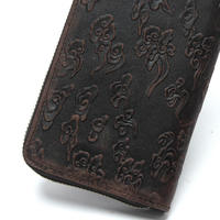 Dompet Panjang Kulit Sapi Asli Andong Vintage Crazy Horse Bermotif Naga untuk Pria, Tas Selempang Kulit Sapi Asli, Tempat Kartu, Dompet Resleting Pria