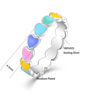 Anillo de esmalte de corazón chapado en rodio, anillo apilable con temática de amor de esmalte Multicolor de Plata de Ley 925, joyería <span class=keywords><strong>para</strong></span> mujeres y niñas - Product Image 5