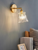 Vente en gros lampe de chevet rétro moderne en verre avec abat-jour en fer et applique murale LED à intensité variable pour chambre à coucher couloir salle de lecture