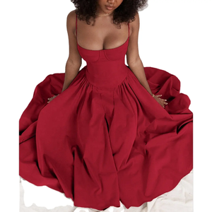 Personnalisé français rétro solide sans manches été lavande robe longue dames tenue décontracté jarretelle bal femmes robe mi-longue avec soutien-gorge - Product Image 5