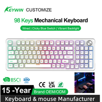 Clavier de jeu mécanique USB filaire avec interrupteurs marron LED, 98 touches ABS, anglais et russe, avec fonction N-Key Rollover et bouton rotatif – Stock usine