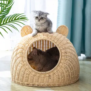 Pet House Rattan Katzen nest Sommer Halb geschlossene Schlaf bett matte für den Innenbereich Atmungsaktiver, langlebiger Welpen korb für kleine, mittlere Katzen/Hunde