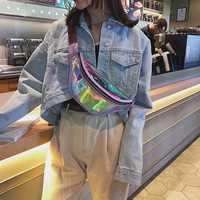 Vente en gros de sac banane holographique laser pour femmes sac de taille transparent en PVC avec fermeture à glissière sac banane réfléchissant