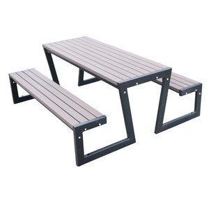 6 Chân 8 chân ngoài trời sang trọng Gỗ nhựa composite Dã Ngoại bàn băng ghế dự bị vườn đặt Patio thương mại dài bàn ăn với ghế - Product Image 2