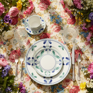 Juego de Vajilla de Porcelana China Mediterránea, Plato de Presentación de Cerámica con Diseño Floral Azul y Verde, Taza de Café de Porcelana para Hotel y Restaurante - Product Image 3