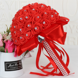 Bouquet de Mariage en Gros, Fleurs Artificielles Réalistes en Mousse PE, Roses, Fausses Fleurs, Ruban Fait Main, Décoration pour Fête, Église, Cadeaux Élégants - Product Image 4