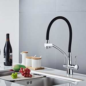 Yundoom OEM Modern Dual Handle Chrome Black Kitchen Faucet with 3 Way RO Drinking <strong>Water</strong> <strong>Tap</strong> Silicone <strong>Components</strong> - Product Image 2