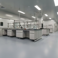 Mesa de Laboratorio Central de Acero y Madera con Estructura en C, Personalizable y Resistente, con Estante para Reactivos, para Laboratorio de Química