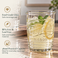 Verre à eau en verre Mason transparent de 380 ml avec base filetée, gobelet gaufré pour thé glacé, limonade, cocktail, articles de bar en gros, OEM