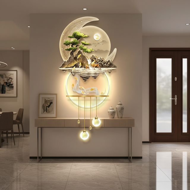 2026 Hot Sale Led Light Painting Art Wall Home Decor Luxury Led Light Wall Lamp Hanging Painting Murals for Porch Landscape