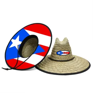 2024 Wholesale Tropical Sun Shade Wide Brim Straw Beach Hats Uv Resistant Natural Material Lifeguard Straw Sun Hats