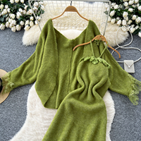Ensemble deux pièces pour femmes ensemble en tricot avec bordure en dentelle Cardigan surdimensionné 3d robe caraco à fleurs 2 pièces robe pour femmes