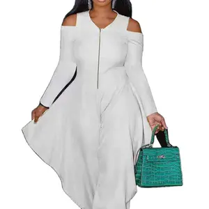 Dames Effen Koude Schouder Asymmetrische Zoom Jumpsuit, Elegante Mode Lange Mouw Jumpsuit Voor Dagelijkse Buitenkleding,