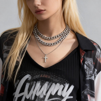 3 pcs/Set Chaînes épaisses en couches séparables avec pendentif croix Collier pour femmes Trendy Lady Daily Accessories Neck Fashion Jewelry