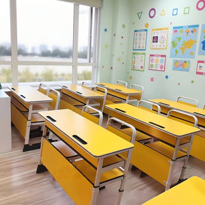 Ensemble de bureau et chaise double pour salle de classe, réglable en hauteur, mobilier éducatif pour salle de formation scolaire - Product Image 4