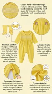 Combinaison Bébé Unisexe Jaune Brodée à Boutons Pression avec Broderie Main, Style Smocked, Fournisseur Direct Vietnamien - Product Image 5