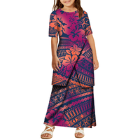 Offre Spéciale – Ensemble Puletasi Personnalisé Imprimé Polynésien pour Enfants : Robe Col Rond Manches Courtes Grande Taille, Haut Long et Jupes Deux Pièces pour Filles