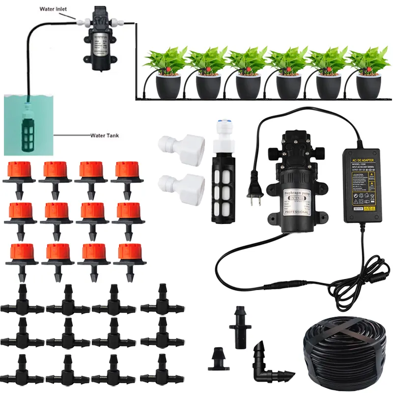 Tropf bewässerungs set mit selbst ansaugender 12-V-Boosterpumpe 1/4 "Blind verteilungs schlauch Garten bewässerungs system für Pflanzen Patio