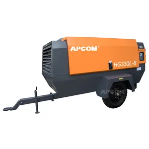 8bar Portable Screw Air Compressor Diesel APCOM 330cfm 84kw 110HP Cummins Compressor Engine Diesel Engine Air Compressor Machine