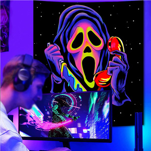 Tùy Chỉnh Thiết Kế Treo Vải Tấm Thảm UV Blacklight Skull Neon Cây Cây Tấm Thảm In Treo Trang Trí Cho Phòng Ngủ - Product Image 4