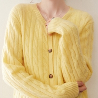 Cardigans en cachemire et laine à maille torsadée épaisse, surdimensionnés, doux et tendance pour femmes, personnalisables, de luxe, pour l'hiver, OEM