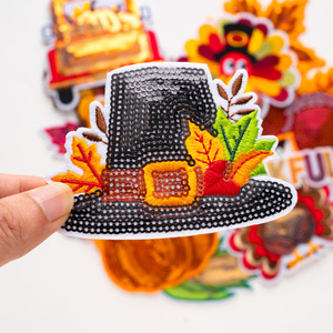 Appliques brodées de feuilles d'érable et de citrouilles de la série Récolte d'automne, avec paillettes brillantes, pour vêtements DIY de Thanksgiving - Product Image 2
