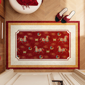 Tapis d'entrée rectangulaire Ruiwen Fuma à motif cheval, en boucle de soie rouge, antidérapant, pour usage domestique - Product Image 1