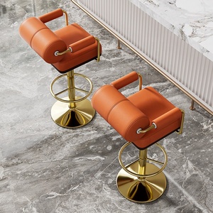Taburete de Bar, Mostrador de Metal, giratorio nórdico, muebles altos modernos <span class=keywords><strong>para</strong></span> el hogar, cocina alta, taburetes de silla de Bar de lujo dorados de cuero de terciopelo de madera - Product Image 5