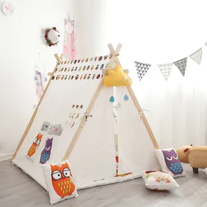 Brightbebe新款婴儿幼儿玩可折叠木杆室内游戏屋棉帆布儿童印度帐篷