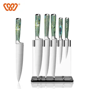 2022 Mới Hiện Đại Màu Xanh Lá Cây Rỗng Xử Lý Nhà Bếp Knife Set Cấp Thực Phẩm Dao Thép