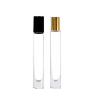 10ml clear cylinder thick wall roll on essential oil glass bottles with metal roller balls for perfume