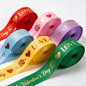 Valentine LOVE Heart Rose Gold Printed Grosgrain <b>Ribbon</b> Wedding Gift Bouquet Wholesale Roll - Product Image 5