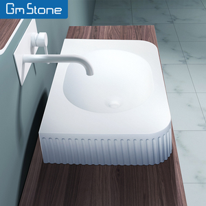 Hiện đại sang trọng đá nhựa phòng tắm Countertop tứ giác tròn hình chữ nhật treo tường tay rửa bồn rửa bề mặt rắn - Product Image 3