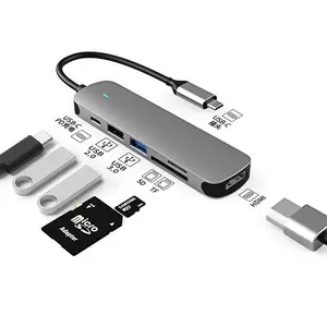 חם 6 ב-1 סוג C רכזת USB-C רב ממשק ל-2 יציאות USB 3.0 עם SD מיקרו כרטיס קורא מתאם usb סוג c