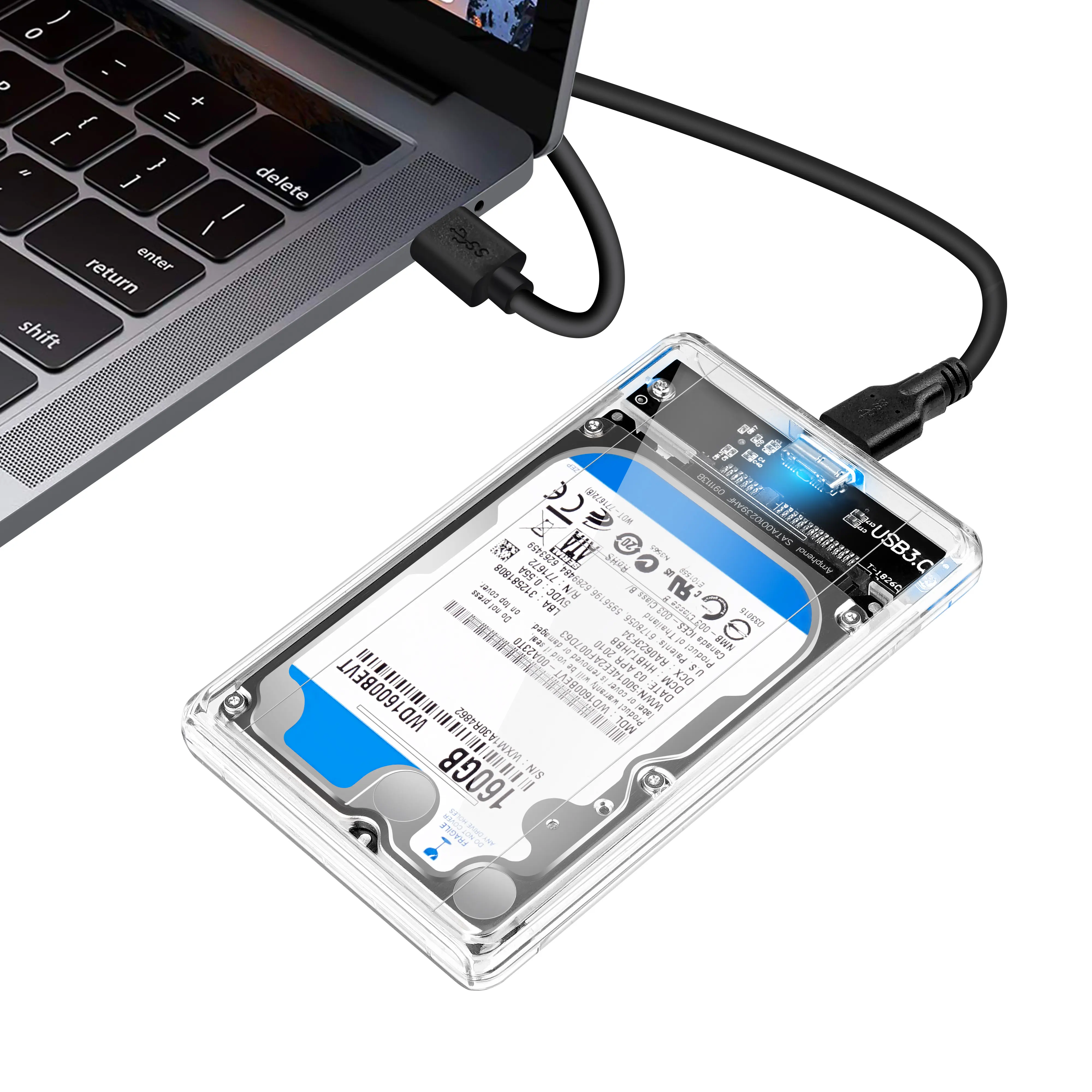 High Speed 2.5 Inch Transptarent External HDD Enclosure Type C to SATA HDD Hard Drive Case Housing