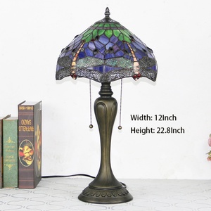 LongHuiJing 12Inch Vintage Dragonfly Stained Glass <b>Table</b> <b>Lamp</b> Bedside <b>Lamps</b> - Product Image 4