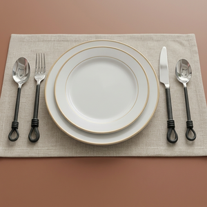 Ensemble de couverts minimalistes en acier inoxydable avec manches noires finition miroir, vaisselle de mariage, cuillère, fourchette et couteau à long manche - Product Image 1