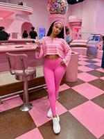 Set Atasan Crop Top Bergaris dan Legging Wanita 2 Potong, Pakaian Santai untuk Gym Yoga, Pakaian Harian Kasual, Rajutan Serasi 4 Warna