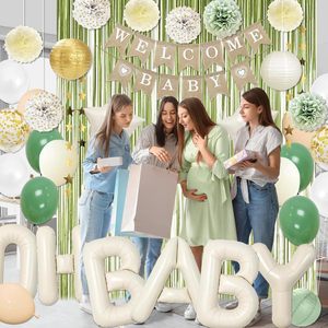 Set de Decoración para Baby Shower <span class=keywords><strong>Verde</strong></span> Salvia de Alta Calidad, 45 Piezas, Globo de Aluminio OH BABY de 40 Pulgadas, Farol de Papel, Adornos Colgantes de Estrellas y Pompones - Product Image 3