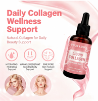 Gouttes de collagène liquide avec des nutriments naturels pour adultes, soutien des cheveux, de la peau et des ongles, complément alimentaire, OEM ODM, étiquette privée