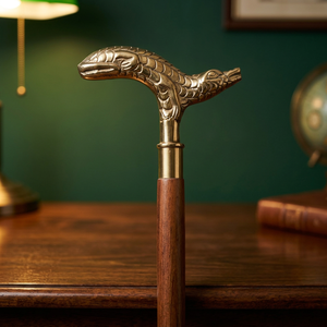 Canne de marche en bois avec poignée en laiton antique en forme de dragon, motif animal sculpté, décoration d'intérieur, objet de collection - Product Image 4